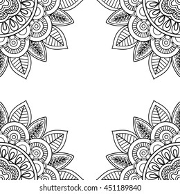 Indian floral frame for coloring pages book. Vector illustration