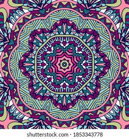 Indian floral geometric doodle medallion pattern. Ethnic Mandala ornament.