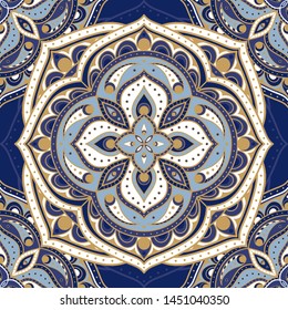 Indian floral mandala medallion paisley pattern vector seamless. Ethnic flower ornament texture motif background. Oriental print design for scarf, curtain, wallpaper, carpet, blanket, yoga clothing.