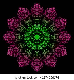Indian floral mandala pattern.Vector Henna tattoo style. Can be used for textile, greeting card, coloring book, phone case print