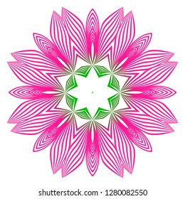 Indian Floral Mandala Pattern.Vector Henna Tattoo Style. Can Be Used For Textile, Greeting Card, Coloring Book, Phone Case Print. Gradient pink, green color.