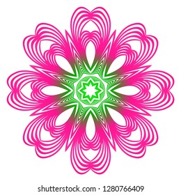 Indian Floral Mandala Pattern.Vector Henna Tattoo Style. Can Be Used For Textile, Greeting Card, Coloring Book, Phone Case Print. Gradient pink, green color.