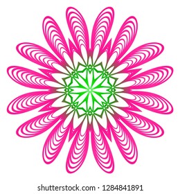 Indian Floral Mandala Pattern.Vector Henna Tattoo Style. Can Be Used For Textile, Greeting Card, Coloring Book, Phone Case Print. Gradient pink, green color.