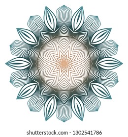 Indian Floral Mandala Pattern.Vector Henna Tattoo Style. Can Be Used For Textile, Greeting Card, Coloring Book, Phone Case Print. Beige pastel color.