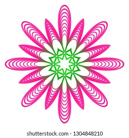 Indian Floral Mandala Pattern.Vector Henna Tattoo Style. Can Be Used For Textile, Greeting Card, Coloring Book, Phone Case Print. Gradient pink, green color.
