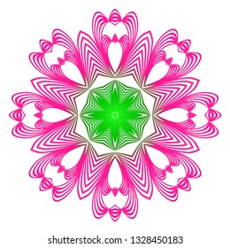 Indian Floral Mandala Pattern.Vector Henna Tattoo Style. Can Be Used For Textile, Greeting Card, Coloring Book, Phone Case Print. Gradient pink, green color.