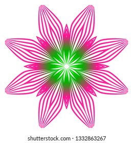 Indian Floral Mandala Pattern.Vector Henna Tattoo Style. Can Be Used For Textile, Greeting Card, Coloring Book, Phone Case Print. Gradient pink, green color.