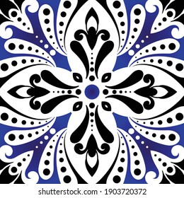 Indian floral medallion pattern, Zentangle mandala floral decorative ornament for design, ceramic, porcelain,indigo, batik, india, chinaware, tile, texture, wall, floor, paper and fabric, vector