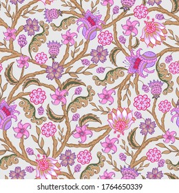 Indian floral motif seamless pattern design, vector