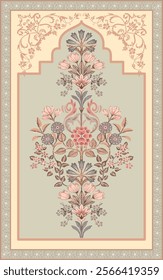 Indian floral ornament Background Design. Mughal floral traditional ornament with arch and motif borders. Floral Wall Art Wall Frame illustrations.