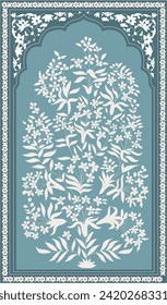 Indian floral ornament. Mughal floral traditional ornament with arch and motif borders. Floral Wall Art Wall Frame illustrations.