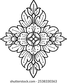 Indian Floral ornamental pattern Black And White and color design is used for invitations, textiles, wrapping paper, gift items