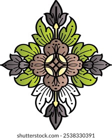 Indian Floral ornamental pattern Black And White and color design is used for invitations, textiles, wrapping paper, gift items