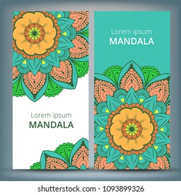 Indian floral paisley medallion banners. Ethnic Mandala ornament. Can be used for textile, greeting card, coloring book, phone case print.