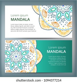 Indian floral paisley medallion banners. Ethnic Mandala ornament. Can be used for textile, greeting card, coloring book, phone case print.