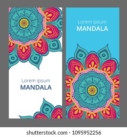 Indian floral paisley medallion banners. Ethnic Mandala ornament. Can be used for textile, greeting card, coloring book, phone case print.