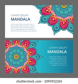 Indian floral paisley medallion banners. Ethnic Mandala ornament. Can be used for textile, greeting card, coloring book, phone case print.