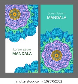 Indian floral paisley medallion banners. Ethnic Mandala ornament. Can be used for textile, greeting card, coloring book, phone case print.