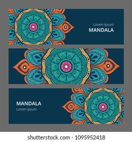 Indian floral paisley medallion banners. Ethnic Mandala ornament. Can be used for textile, greeting card, coloring book, phone case print.