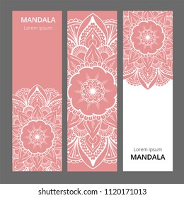 Indian floral paisley medallion banners. Ethnic Mandala ornament. Can be used for textile, greeting card, coloring book, phone case print.