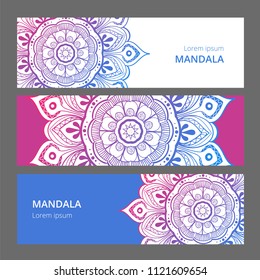 Indian floral paisley medallion banners. Ethnic Mandala ornament. Can be used for textile, greeting card, coloring book, phone case print.