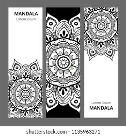 Indian floral paisley medallion banners. Ethnic Mandala ornament. Can be used for textile, greeting card, coloring book, phone case print.