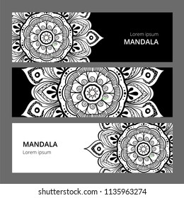 Indian floral paisley medallion banners. Ethnic Mandala ornament. Can be used for textile, greeting card, coloring book, phone case print.