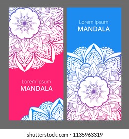 Indian floral paisley medallion banners. Ethnic Mandala ornament. Can be used for textile, greeting card, coloring book, phone case print.