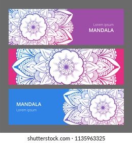 Indian floral paisley medallion banners. Ethnic Mandala ornament. Can be used for textile, greeting card, coloring book, phone case print.