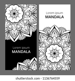 Indian floral paisley medallion banners. Ethnic Mandala ornament. Can be used for textile, greeting card, coloring book, phone case print.