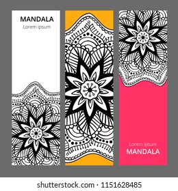 Indian floral paisley medallion banners. Ethnic Mandala ornament. Can be used for textile, greeting card, coloring book, phone case print.