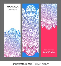 Indian floral paisley medallion banners. Ethnic Mandala ornament. Can be used for textile, greeting card, coloring book, phone case print.