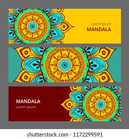 Indian floral paisley medallion banners. Ethnic Mandala ornament. Can be used for textile, greeting card, coloring book, phone case print.