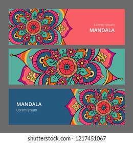 Indian floral paisley medallion banners. Ethnic Mandala ornament. Can be used for textile, greeting card, coloring book, phone case print.