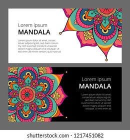 Indian floral paisley medallion banners. Ethnic Mandala ornament. Can be used for textile, greeting card, coloring book, phone case print.
