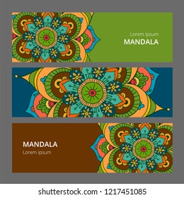Indian floral paisley medallion banners. Ethnic Mandala ornament. Can be used for textile, greeting card, coloring book, phone case print.