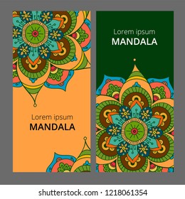 Indian floral paisley medallion banners. Ethnic Mandala ornament. Can be used for textile, greeting card, coloring book, phone case print.