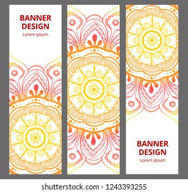 Indian floral paisley medallion banners. Ethnic Mandala ornament. Can be used for textile, greeting card, coloring book, phone case print.