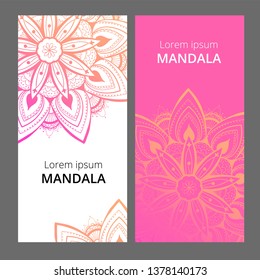 Indian floral paisley medallion banners. Ethnic Mandala ornament. Can be used for textile, greeting card, coloring book, phone case print.