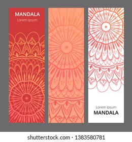 Indian floral paisley medallion banners. Ethnic Mandala ornament. Can be used for textile, greeting card, coloring book, phone case print.