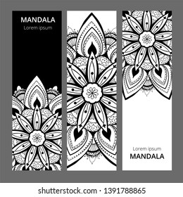 Indian floral paisley medallion banners. Ethnic Mandala ornament. Can be used for textile, greeting card, coloring book, phone case print.
