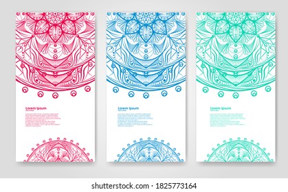 Indian floral paisley medallion banners. Ethnic Mandala ornament. Vector Henna tattoo style.