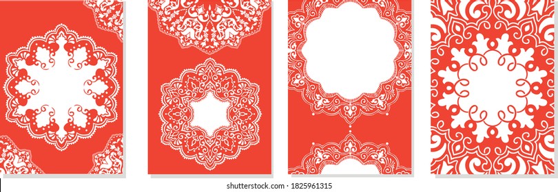 Indian floral paisley medallion banners. Ethnic Mandala ornament. Vector Henna tattoo style.