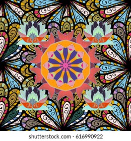 Indian floral paisley medallion banners. Henna tattoo style on a background. Can be used for textile, greeting card, coloring book, phone case print. Vector ethnic Mandala ornament.