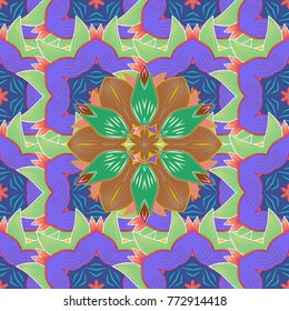 Indian floral paisley medallion banners. Henna tattoo style on a violet, green and brown colors. Can be used for textile, greeting card, coloring book, phone case print. Vector ethnic Mandala ornament