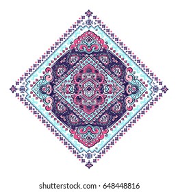 Indian floral paisley medallion. Ethnic Mandala ornament. Vector Henna tattoo style. Can be used for textile, greeting card, coloring book, phone case print.