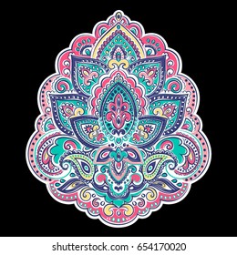 Indian floral paisley medallion. Ethnic Mandala Ornament. Vector Henna tattoo style. Can be used for textile, greeting card, coloring book, phone case print.