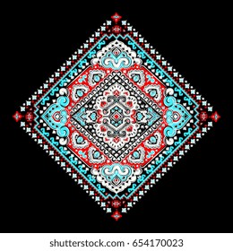 Indian floral paisley medallion. Ethnic Mandala Ornament. Vector Henna tattoo style. Can be used for textile, greeting card, coloring book, phone case print.