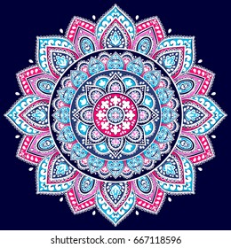 Indian floral paisley medallion. Ethnic Mandala Ornament. Vector Henna tattoo style. Can be used for textile, greeting card, coloring book, phone case print.