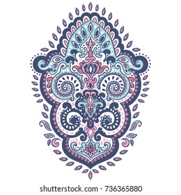 Indian floral paisley medallion. Ethnic Mandala Ornament. Vector Henna tattoo style. Can be used for textile, greeting card, coloring book, phone case print.